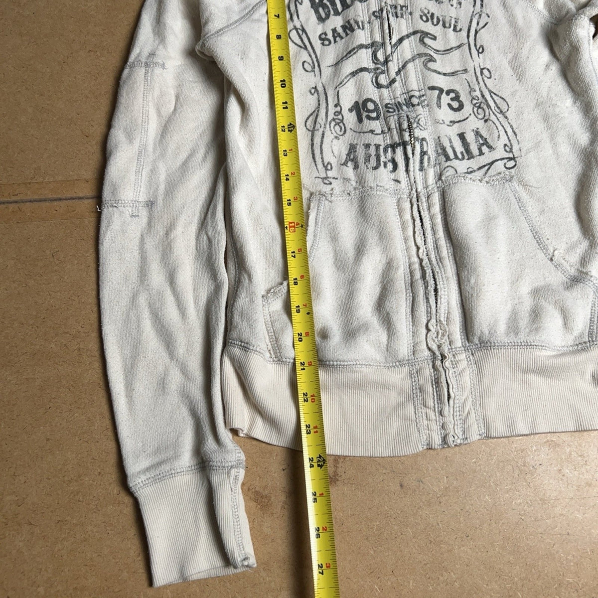 Billabong Sweater Womens M White Full Zip Hooded Raglan Graphic Pockets Casual