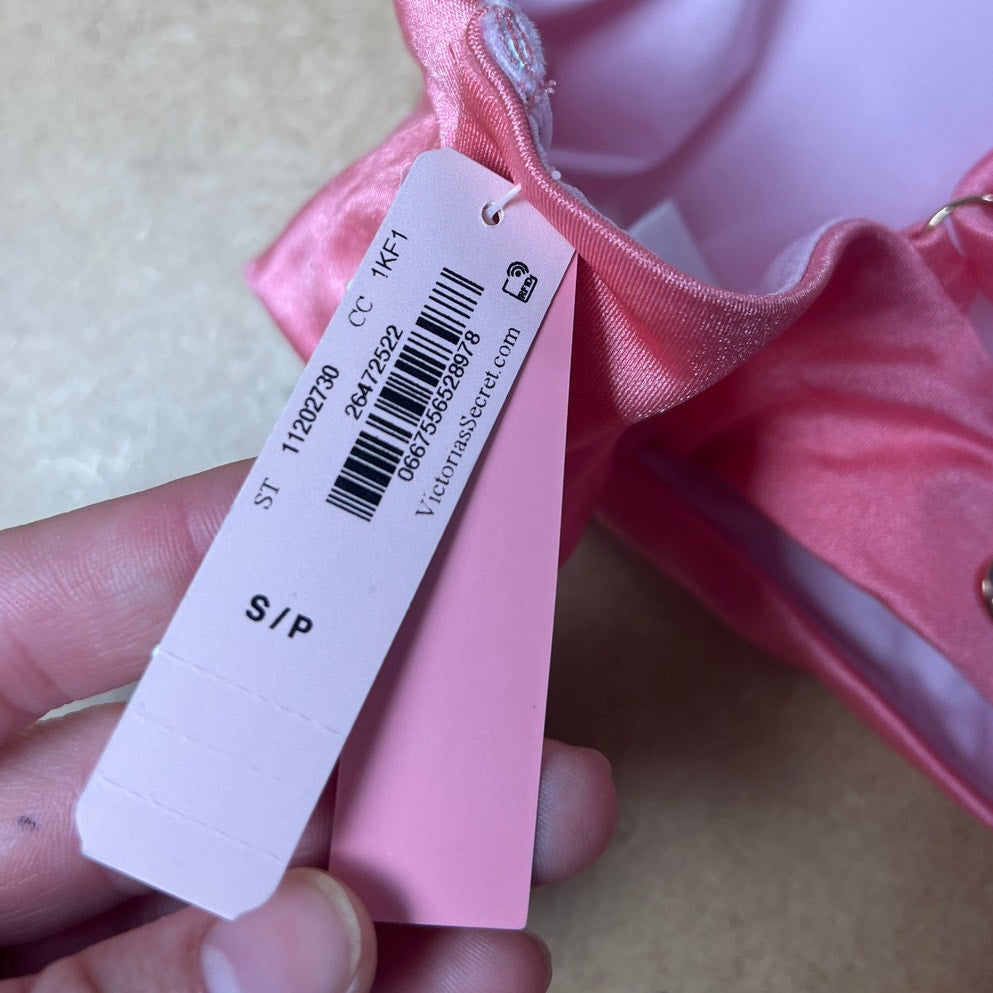 NWT Victorias Secret Small Pink Tie Silky Smooth Triangle Padded Bikini Top