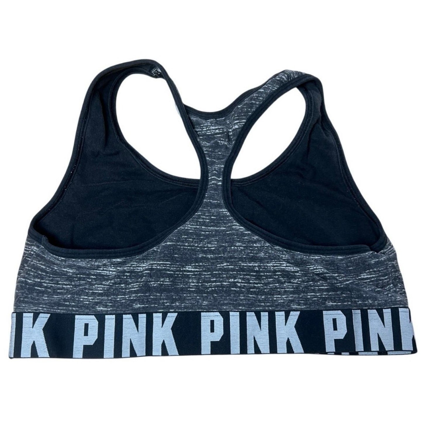 PINK Bra Womens L Gray Sports Bra Racerback Wireless Lined Colorblock Logo