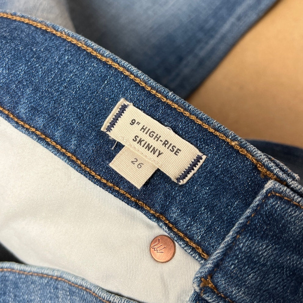Madewell Women’s Blue Jeans 9” Rise High Rise skinny Raw Hem Sz 26