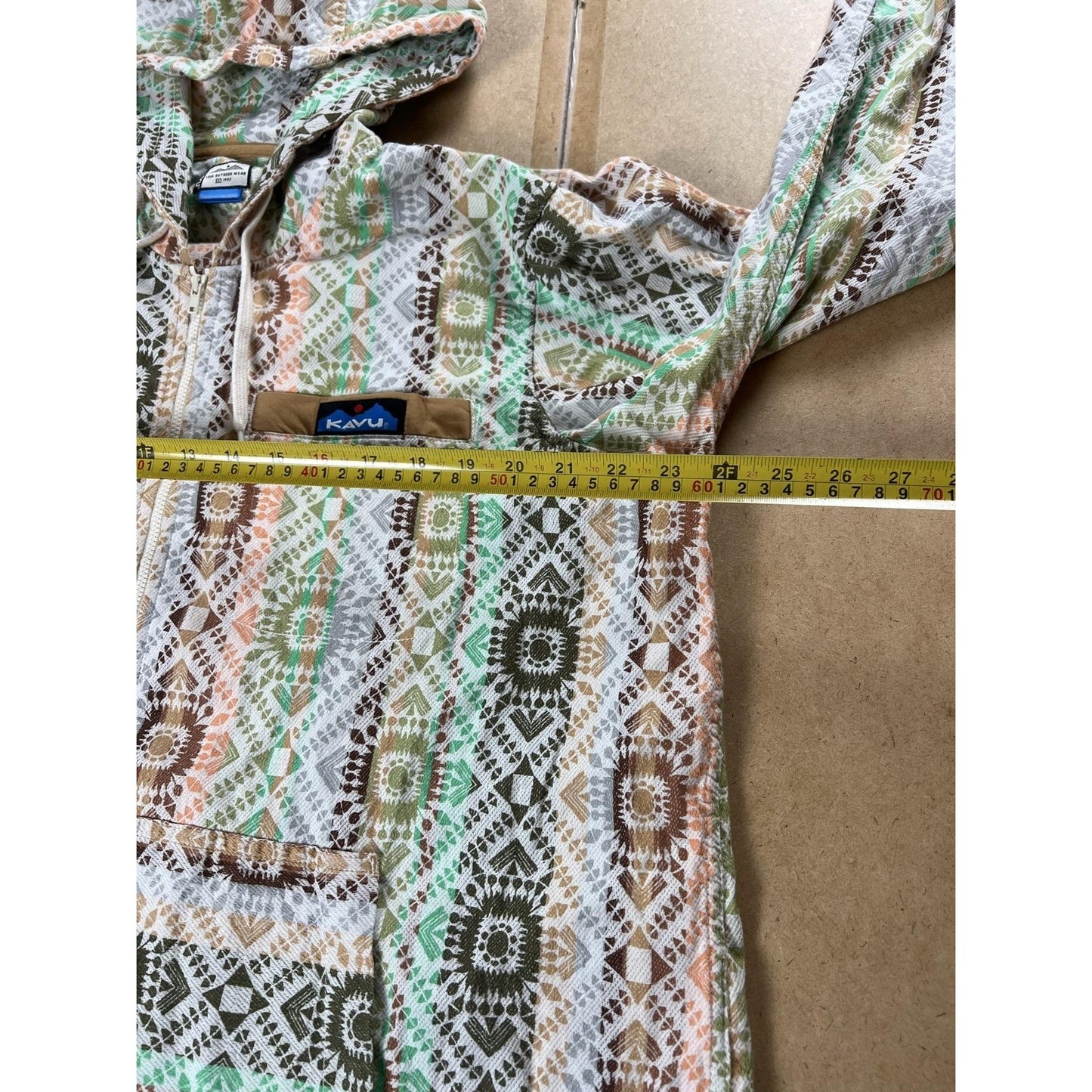 KAVU Sweater Womens M Multicolor Hooded Full Zip Tribal Knit Lightweight