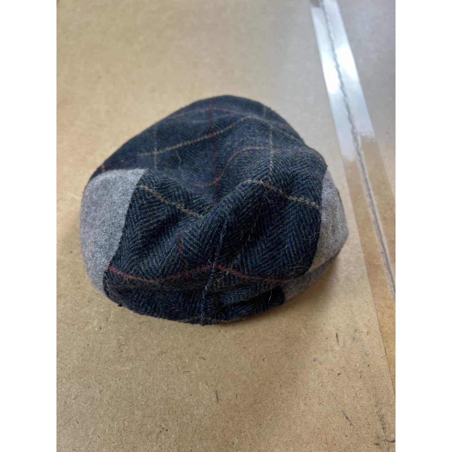 Boston Scally Co Hat Flat Cap Mens XS Blue Gray Plaid Tweed Wool Lined Winter