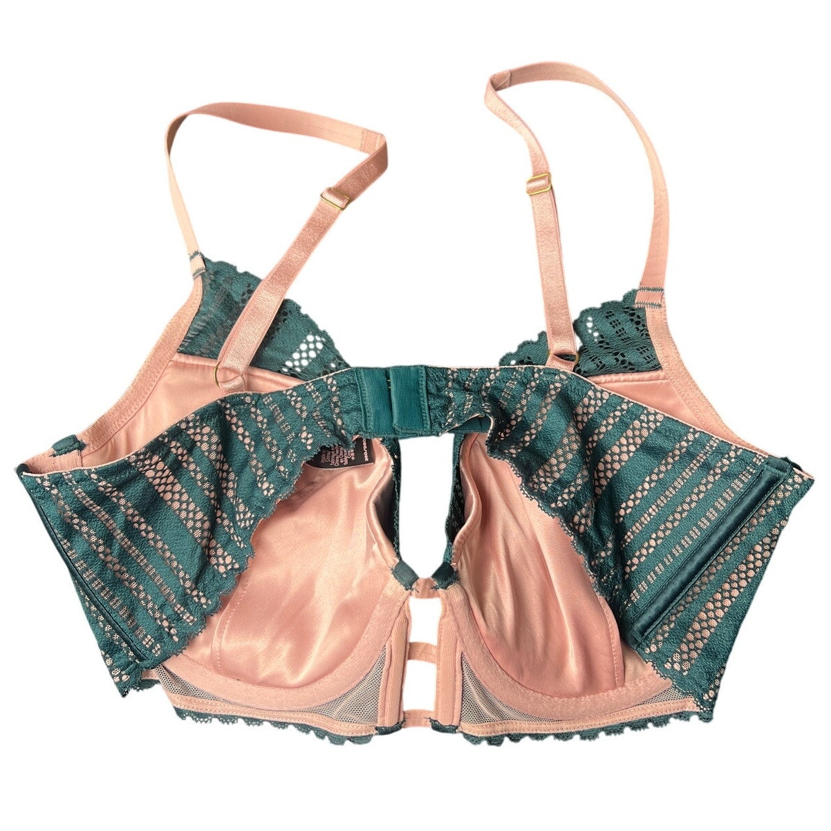 Victoria Secret 36D Green/Pink lace Embroidered Lined Plunge Bra