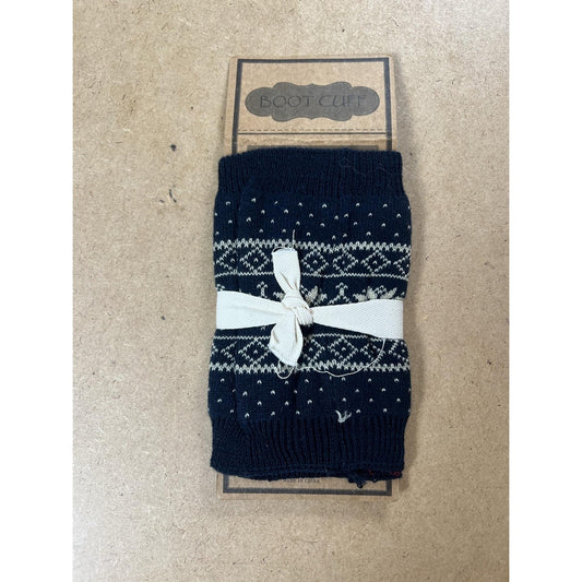 BOOT CUFF Boot Cuff Womens Size 8 Blue Fair Isle Knit Bow Stretch Sock Winter