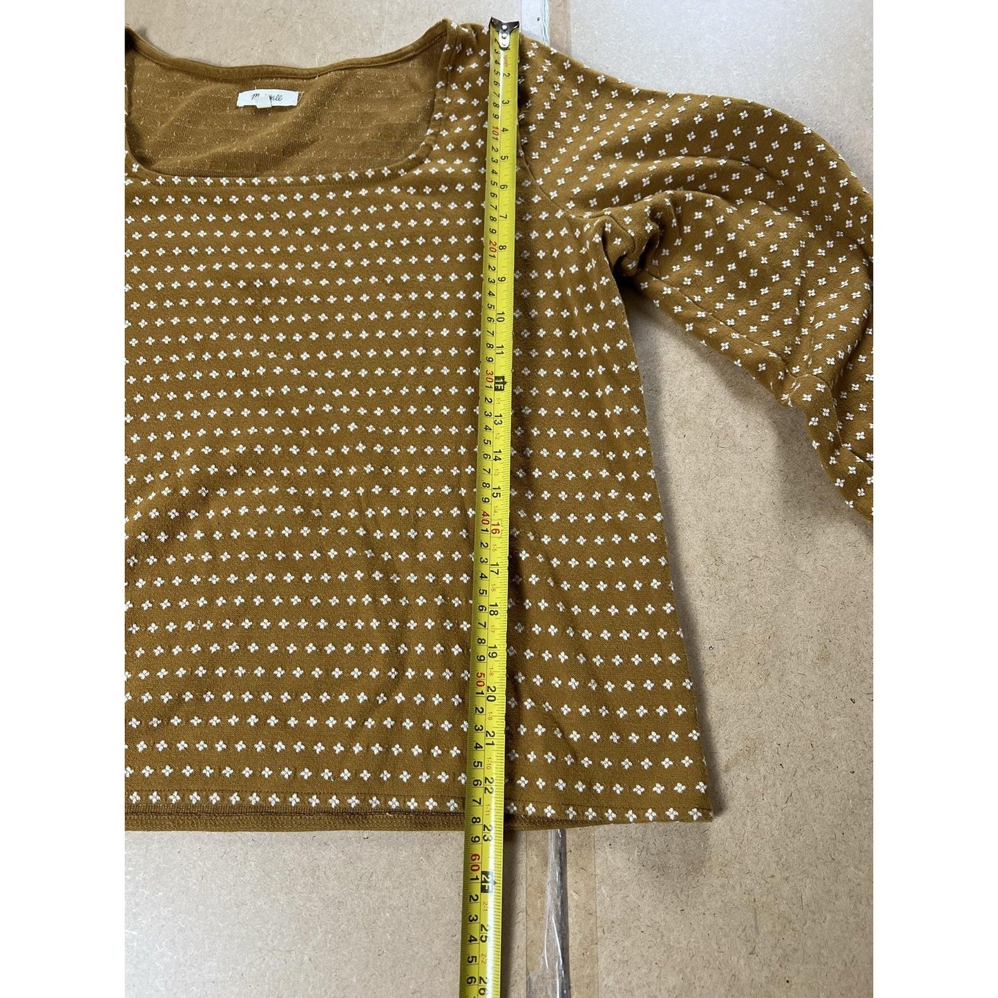 Madewell T-Shirt Womens XL Brown Square Neck Puff Sleeve Knit Geometric Stretch