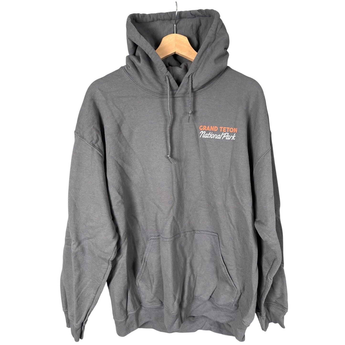 See America Great Teton National Park 100% Cotton Hoodie Pullover Gray Large