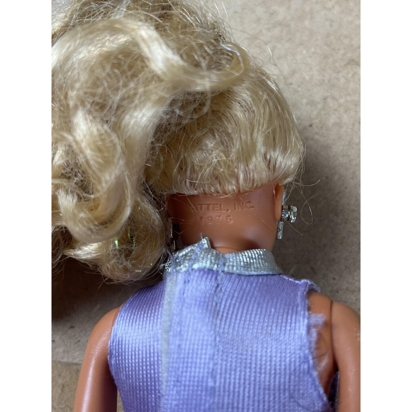 Vintage Mattel Fashion Doll Blonde Purple Dress 1976 Neck Marked Collectible