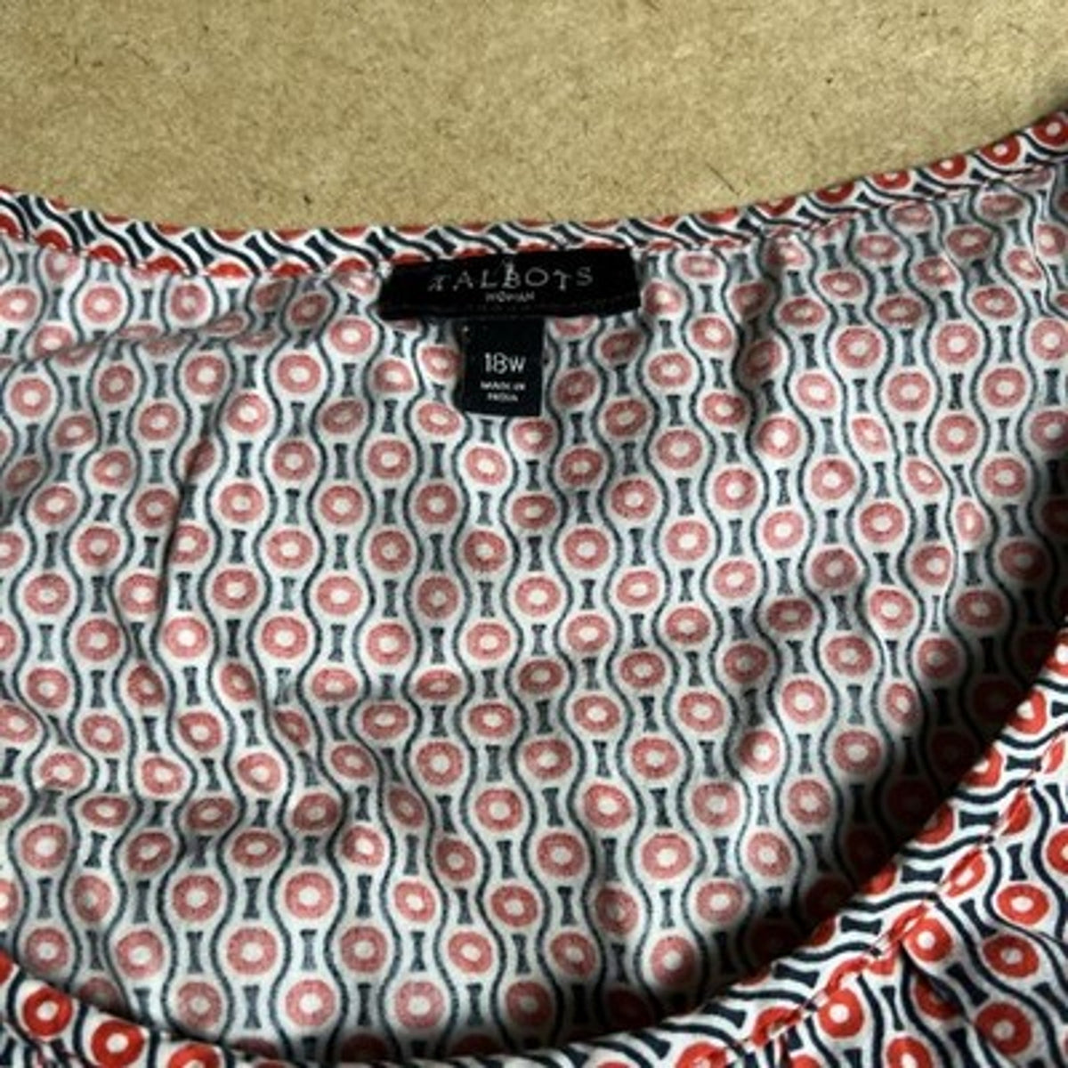 Talbots Dress Womens 18W Red Geometric Tank Dress Sleeveless Short Cotton Blend
