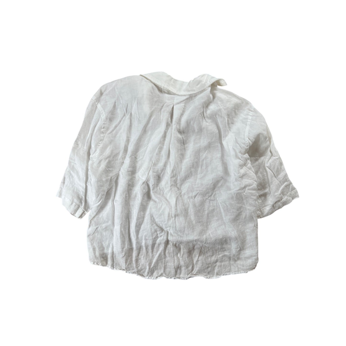 Magaschoni Linen White Button-Up Short Sleeve Top Women's Medium