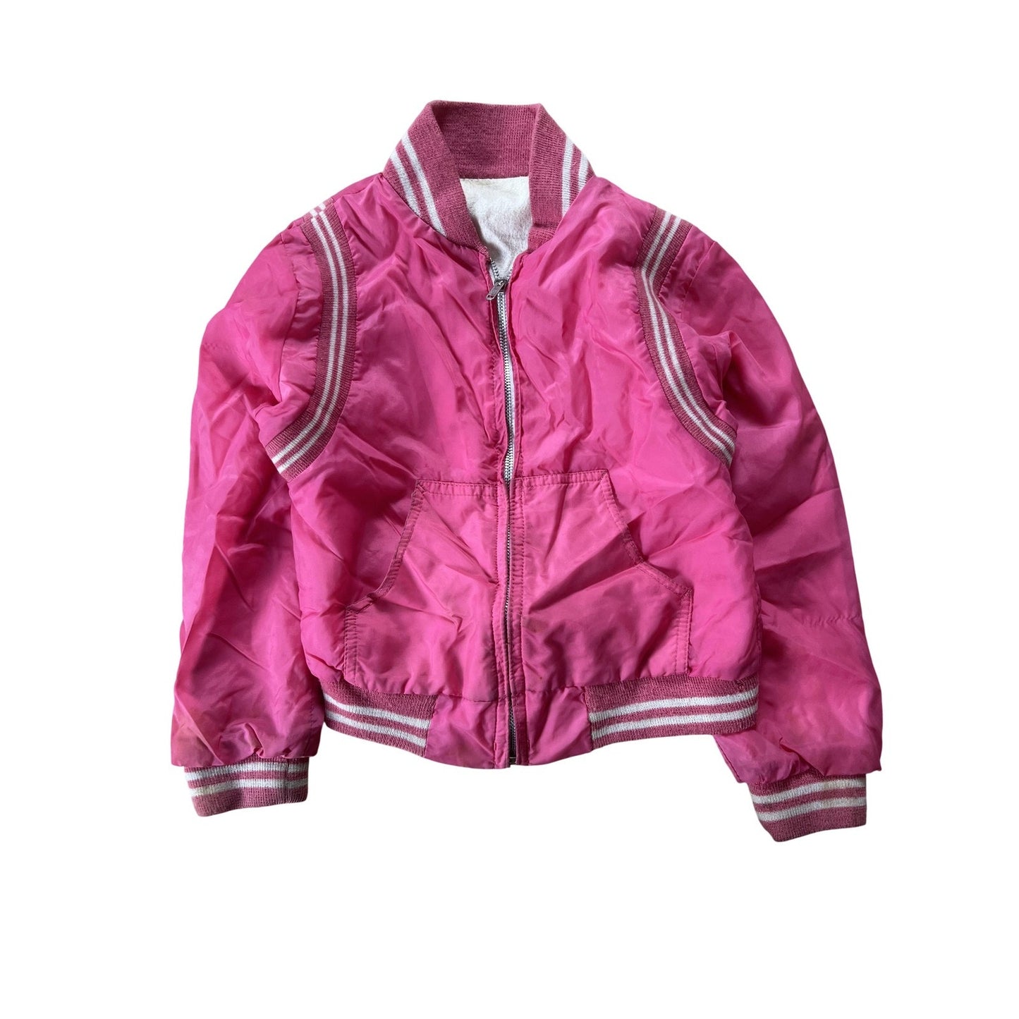 Jacket Girls 3T Pink Bomber Nylon Lined Lightweight Full Zip Pockets Casual