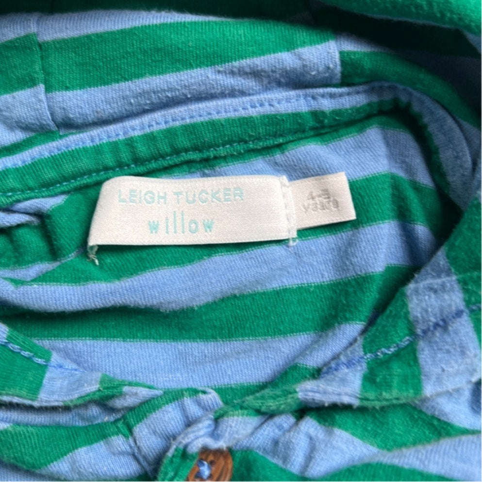 Leigh Tucker Willow Boys Striped Green and Blue Hooded Sweatshirt Size 4-5