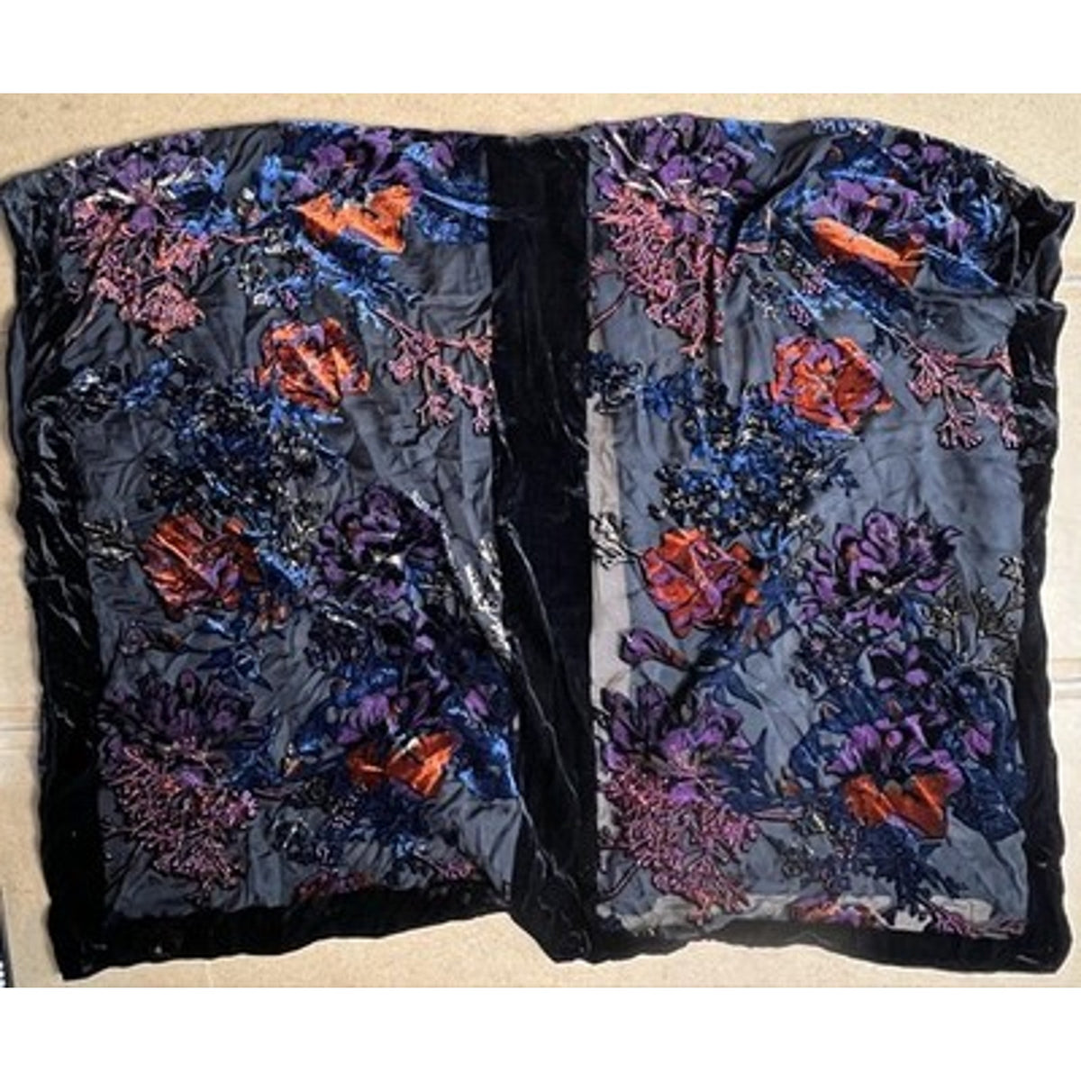 Michael Stars Cardigan Womens L Black Floral Velvet Sheer Open Embroidered