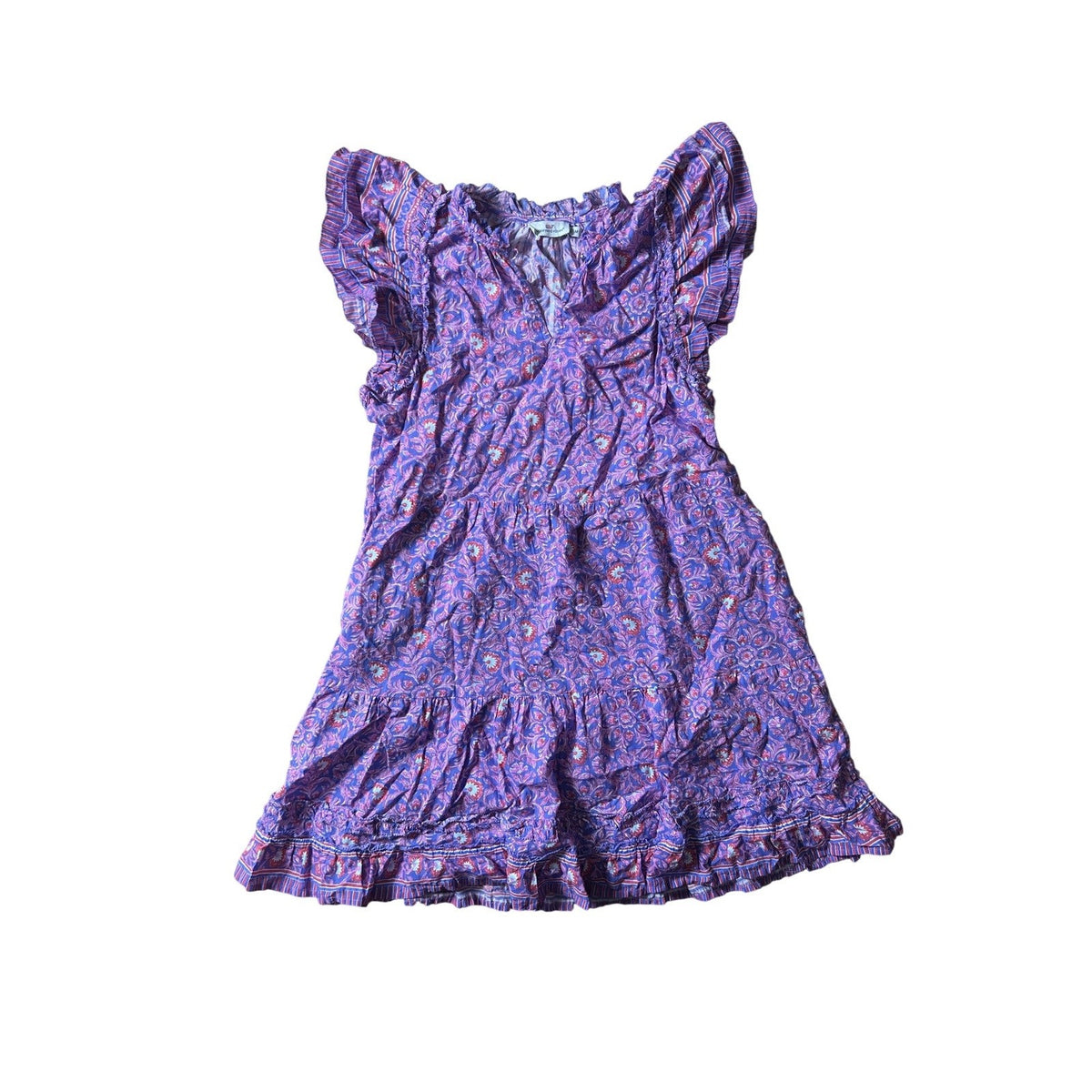 Vineyard Vines Dress Womens M Purple Paisley Smocked Ruffle Sundress Casual