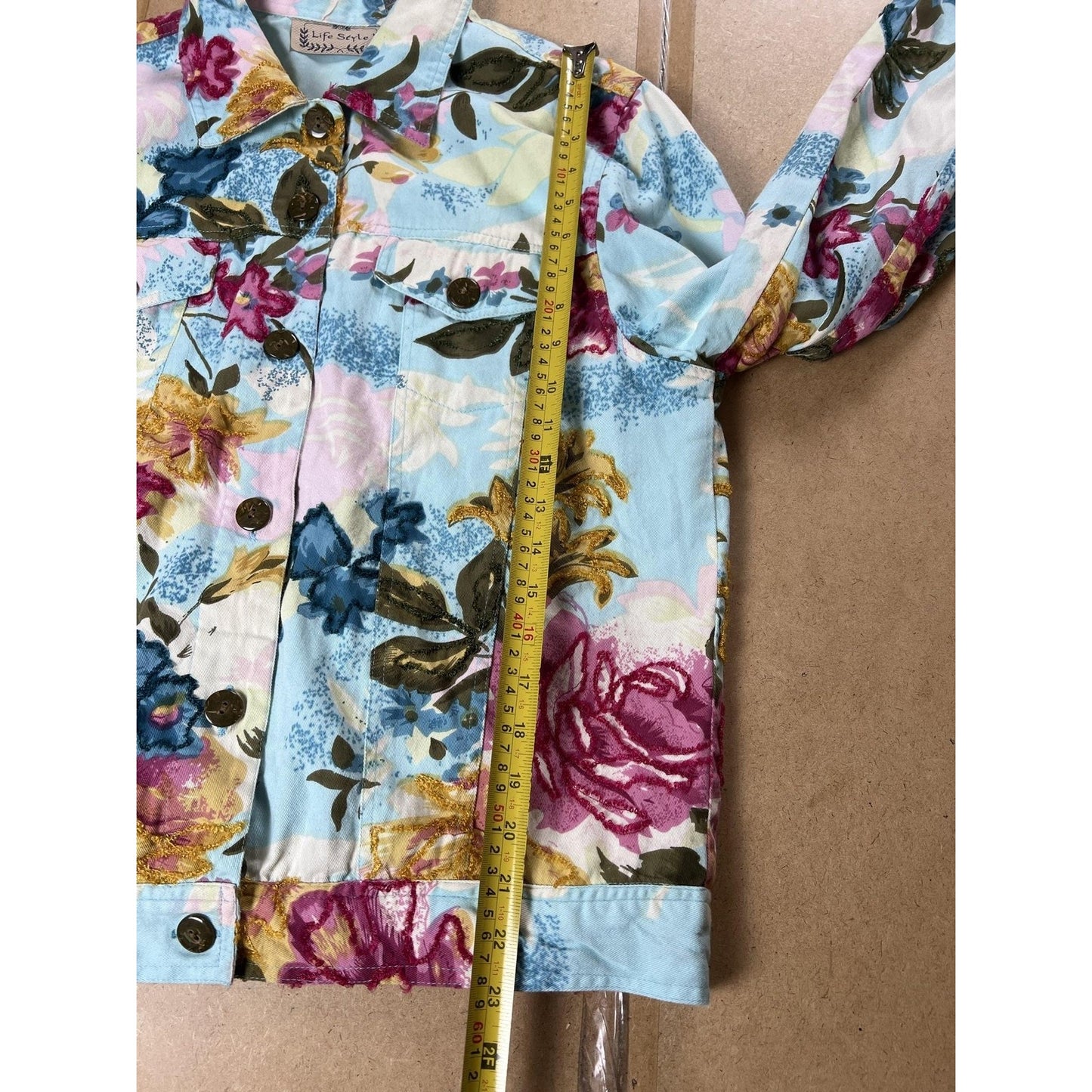 Lifestyle Jacket Womens XL Multicolor Floral Twill Lined Button Short Casual