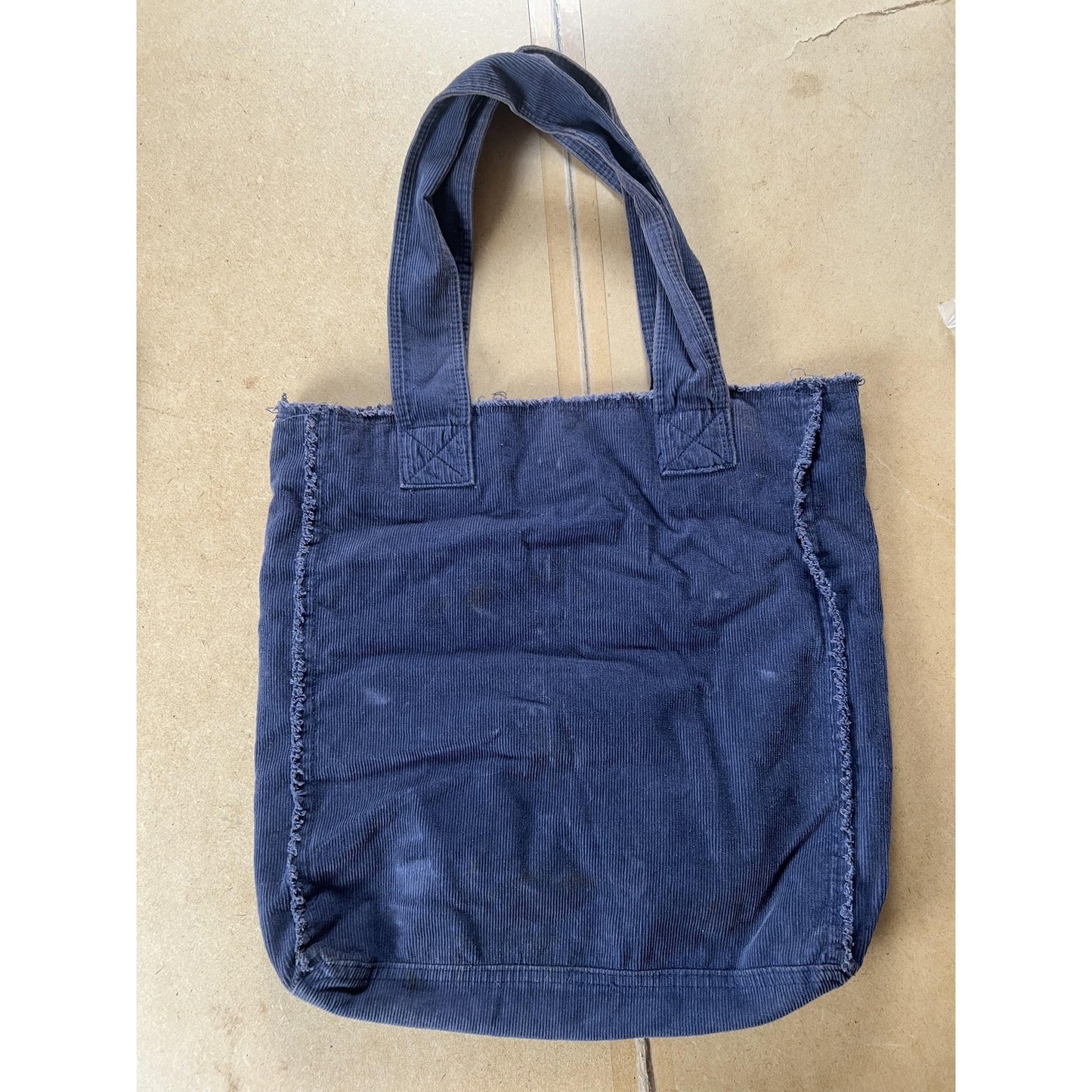 Tote Bag Womens Large Blue Corduroy Peace Sign Floral Applique Hippie Boho