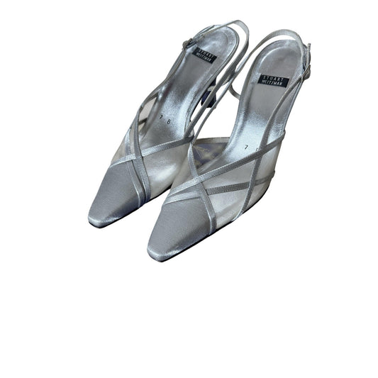 Stuart Weitzman Shoes Womens 7 Silver Slingback Premier Stiletto Pointed Toe