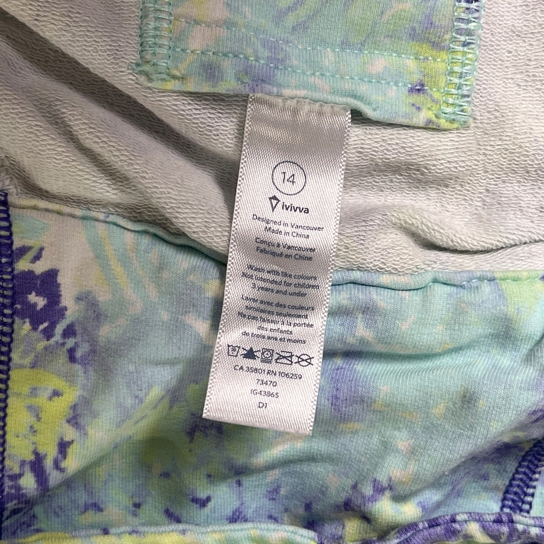 Ivivva Girl's 14 Zip Up Hoodie Sweatshirt Floral Aqua Blue