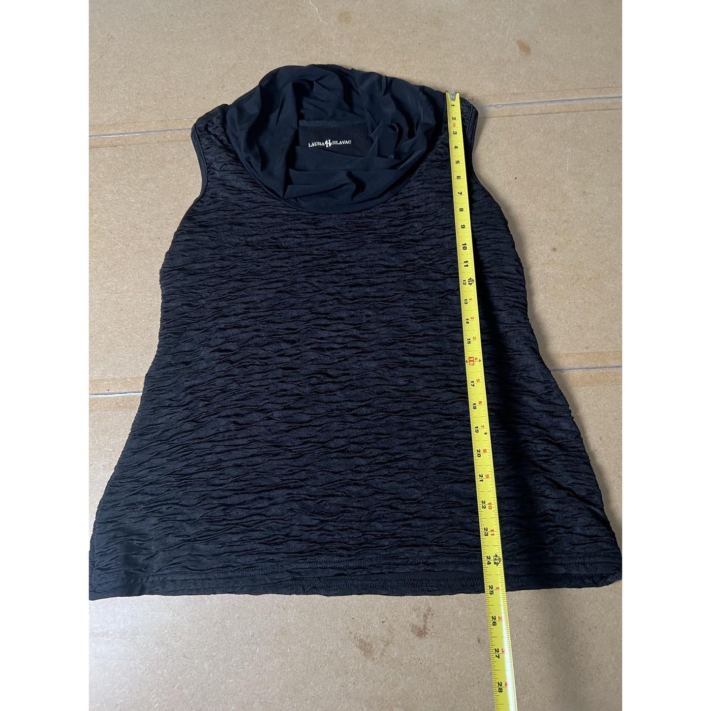 LAURA HILAVAC Tank Womens S Black Cowl Neck Jersey Pleated Slim Stretch Casual