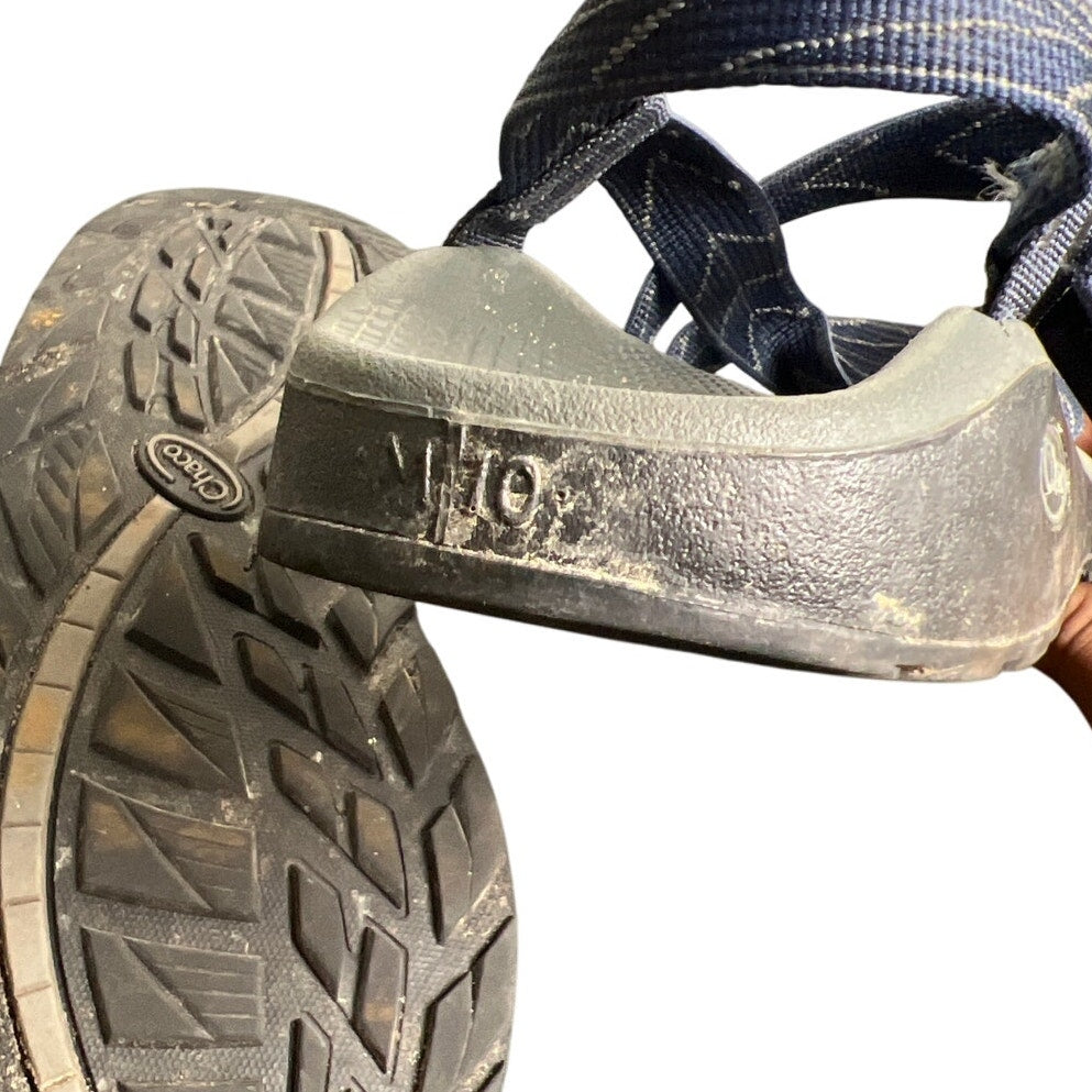 Chaco Gray Black Sole Navy Patterned Straps Water Shoe Sandals Men size 10