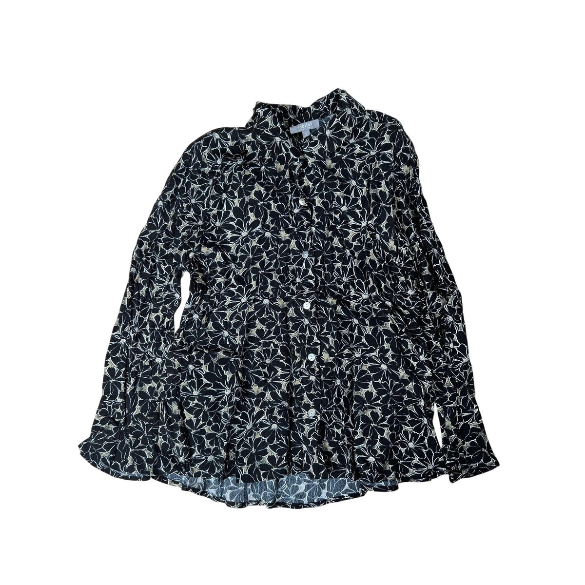 Habitat Button-Up Womens S Black Tunic Floral Lightweight Rayon Casual