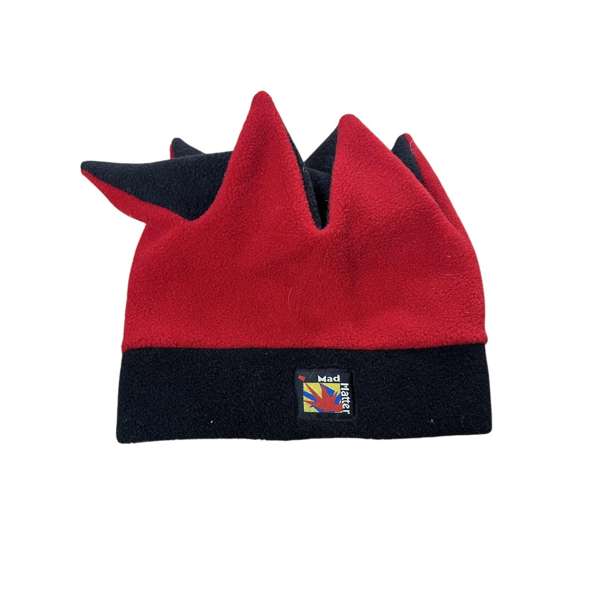 Mad Hatter Beanie Hat Mens One Size Red Black Polartec Fleece Jester Winter