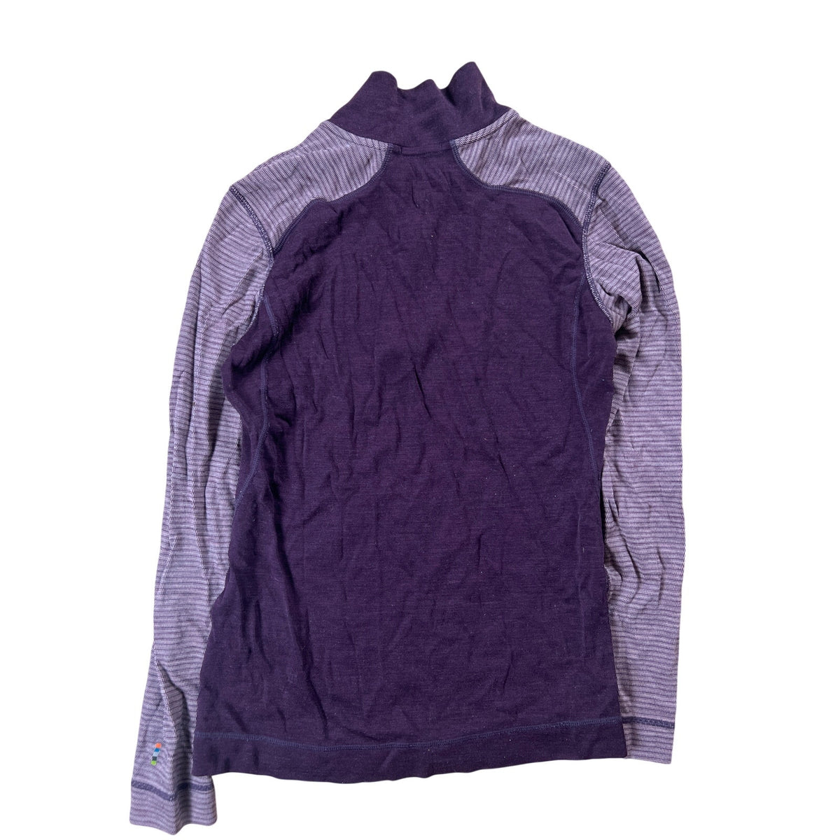 Smartwool Women Purple Merino Wool 1/4 Zip Striped Long Sleeve Sweater