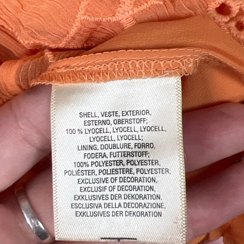 Anthropologie Floreat Eyelet Tangerine Orange Off Shoulder Ruffle Blouse Women's Size XS