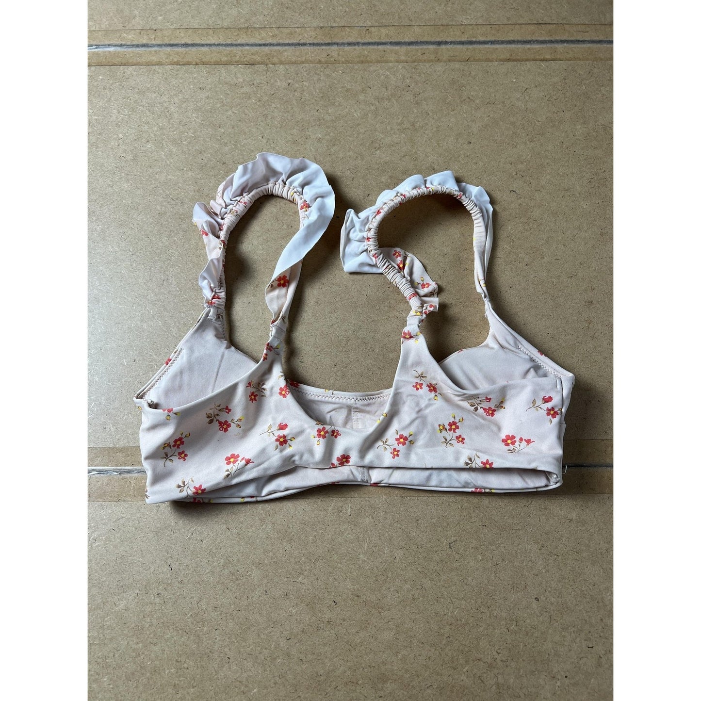Aerie Bra Womens S White Bralette Floral Ruffle Lined Wireless Pullover