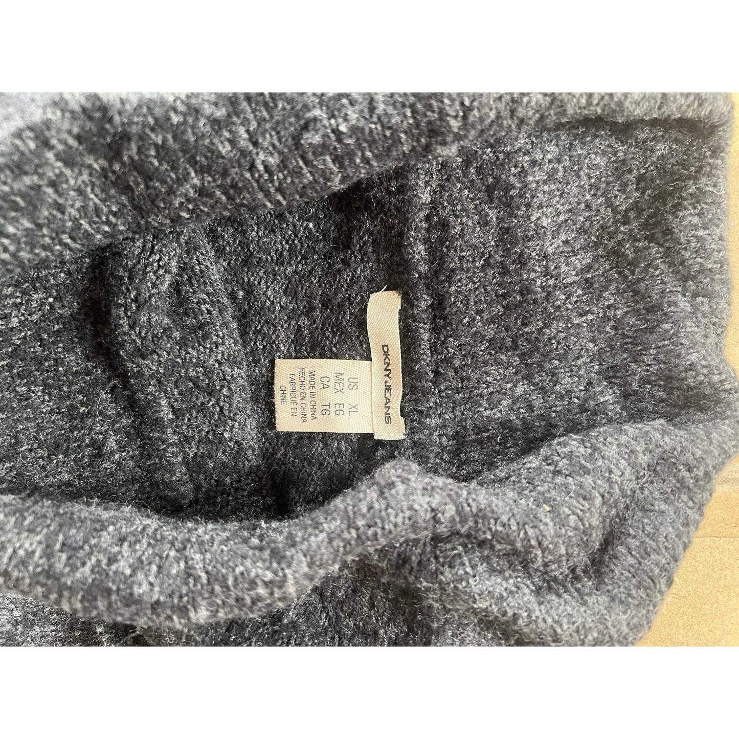 DKNY JEANS Sweater Womens XL Gray Pullover Cowl Neck Chunky-Knit Acrylic Wool