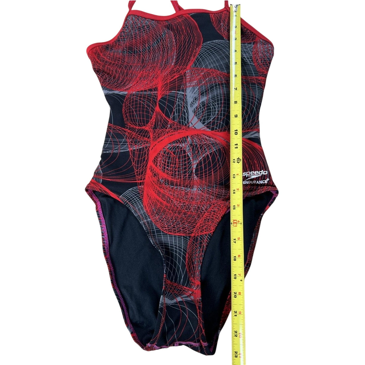 Speedo One Piece Womens 28 Black Geometric Lined Chlorine-Resistant Spaghetti