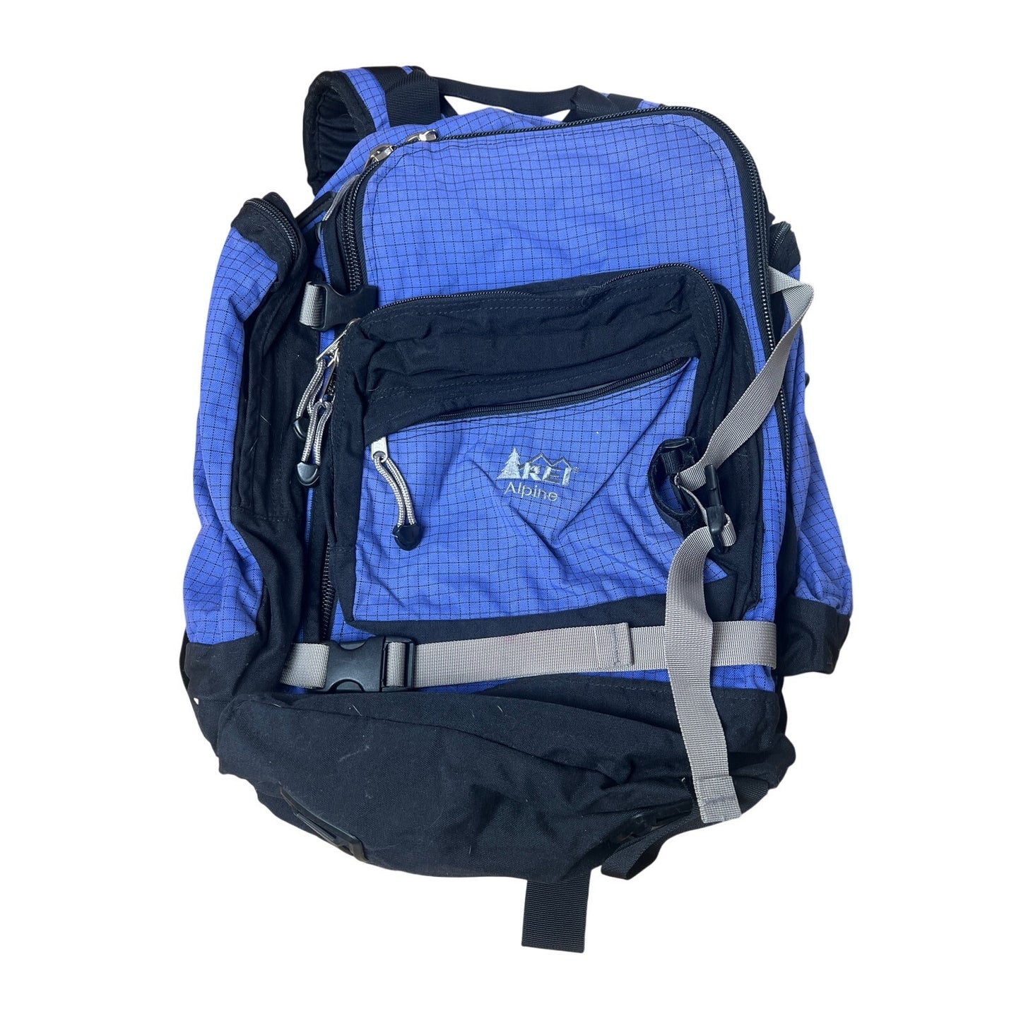 REI Alpine Hiking Backpack Blue Black Nylon Padded Hip Belt Mens One Size Travel