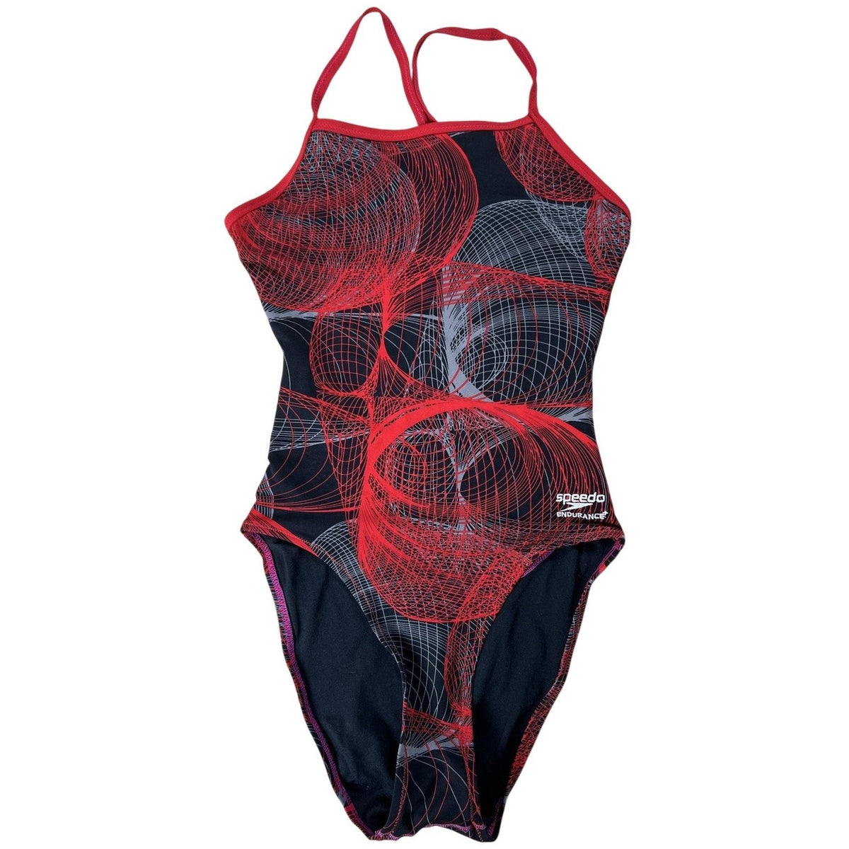 Speedo One Piece Womens 28 Black Geometric Lined Chlorine-Resistant Spaghetti