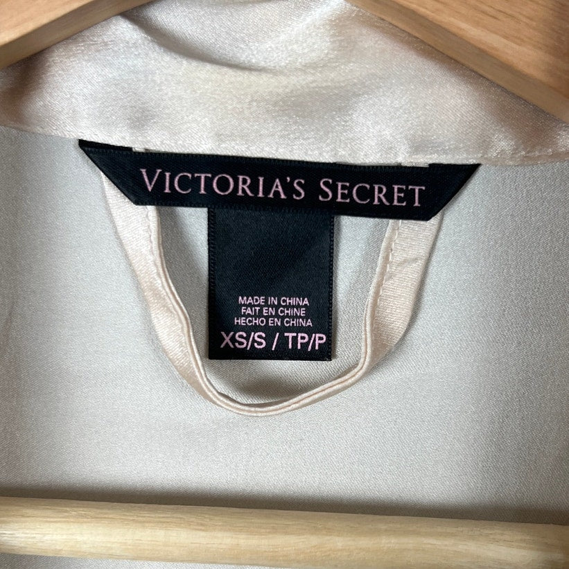 Victoria Secret XS/S Light Pink Satin Robe Kimono Short Black Lace Silky