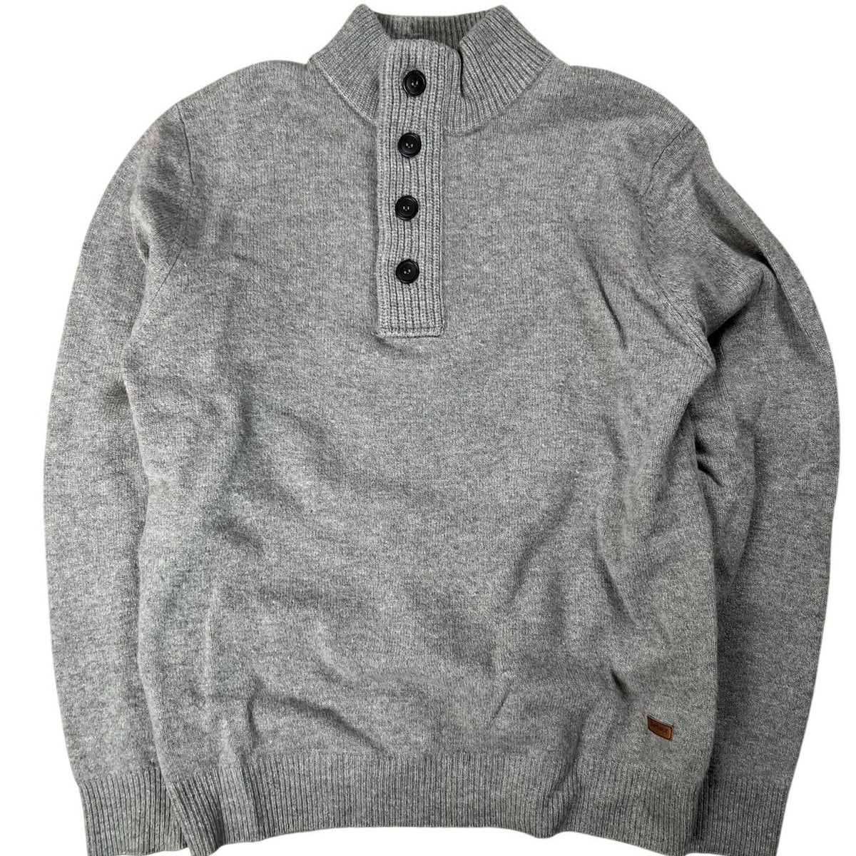 Barbour Sweater Mens L Gray Henley Mock Neck Bamboo Ribbed Button Pullover