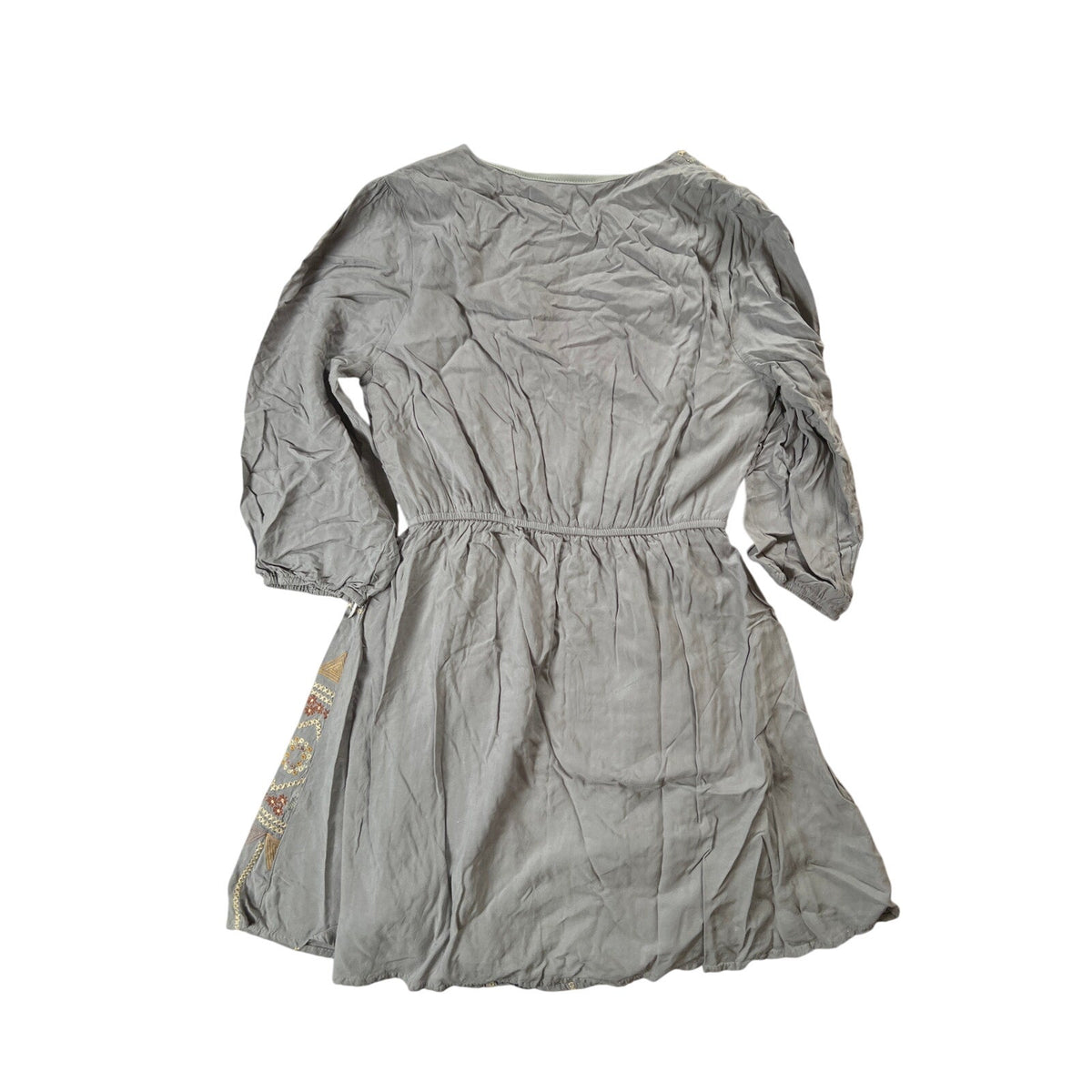 Savanna Jane Small Embroidered Gray V Neck Lined Long Sleeve Flare Dress
