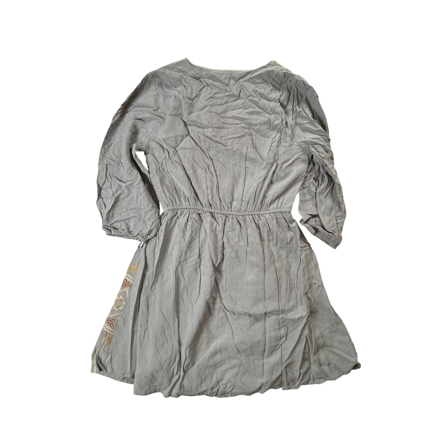 Savanna Jane Small Embroidered Gray V Neck Lined Long Sleeve Flare Dress