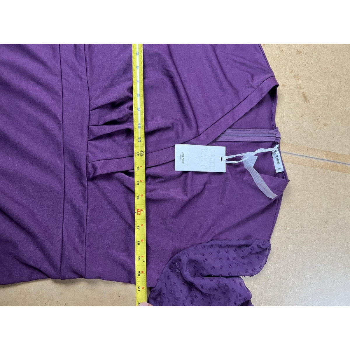 Grace Karin Dress Womens 2XL Purple Pencil Knee Length V-Neck Pleated Stretch