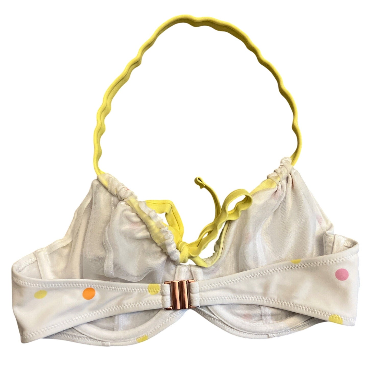 Ivory Rose Underwire Bikini Swim Halter Top Size 32DD White with Polka Dots EUC