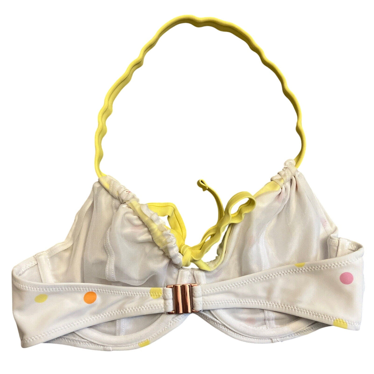 Ivory Rose Underwire Bikini Swim Halter Top Size 32DD White with Polka Dots EUC