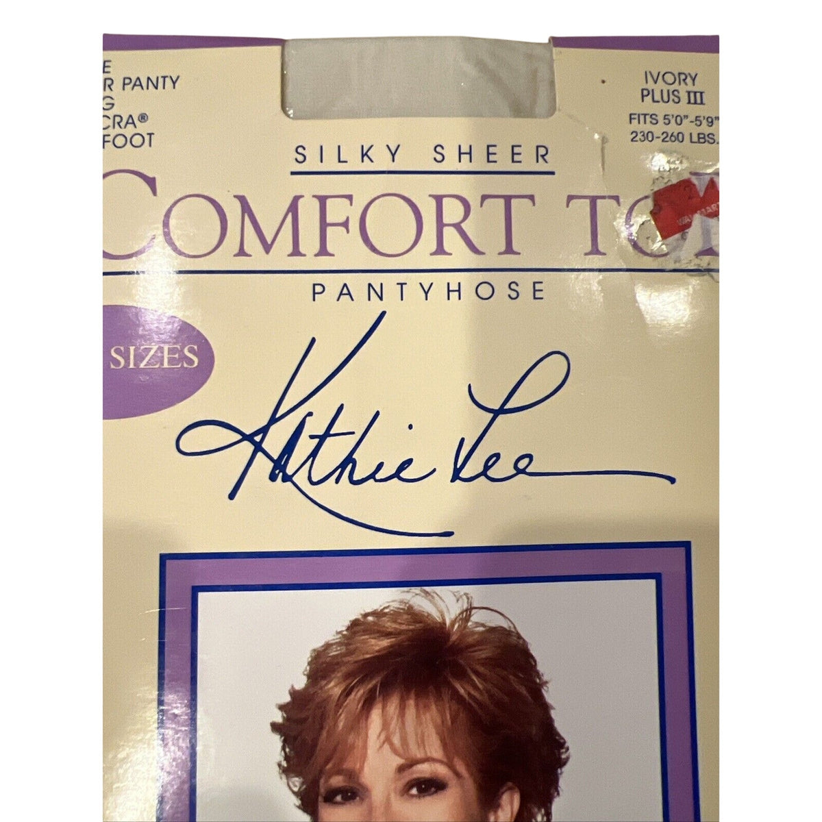 Kathie Lee Comfort Top Lycra Pantyhose Silky Leg Sandalfoot Plus Sz III Ivory