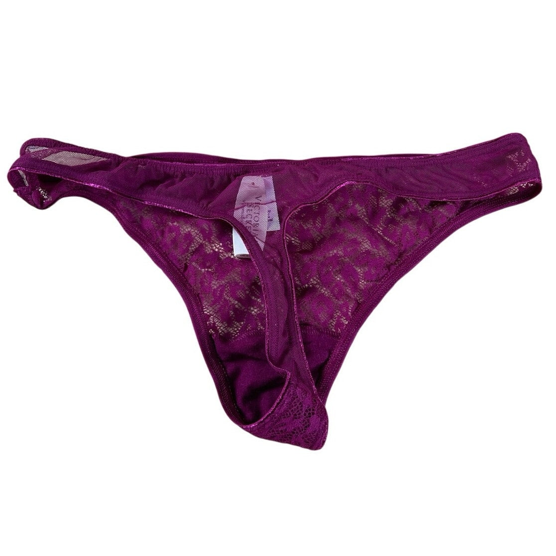 NWT Victoria's Secret Bottom Womens L/G Purple Thong Lace Sheer Lined Floral