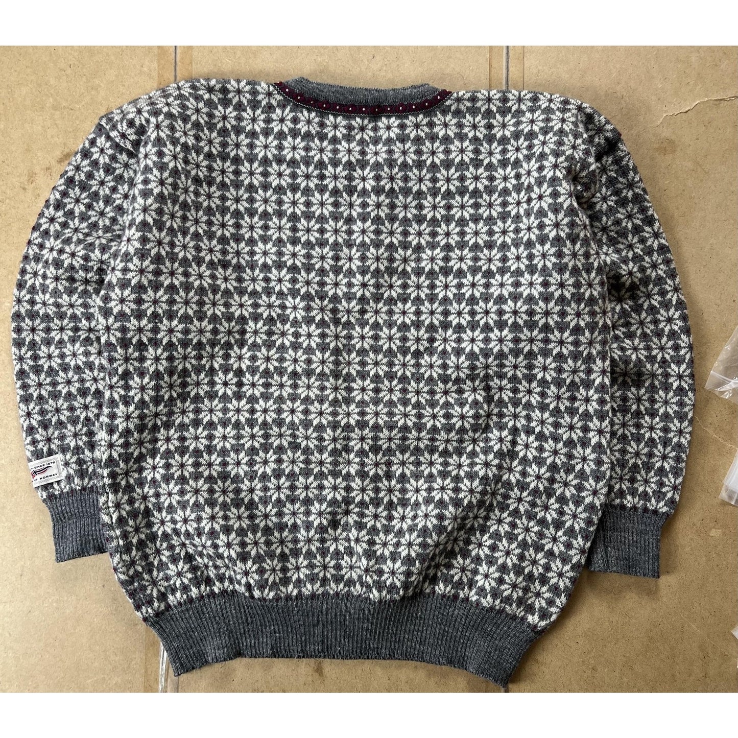Sweater Mens L Gray Fair Isle Wool Pullover Collarless Button Heavyweight