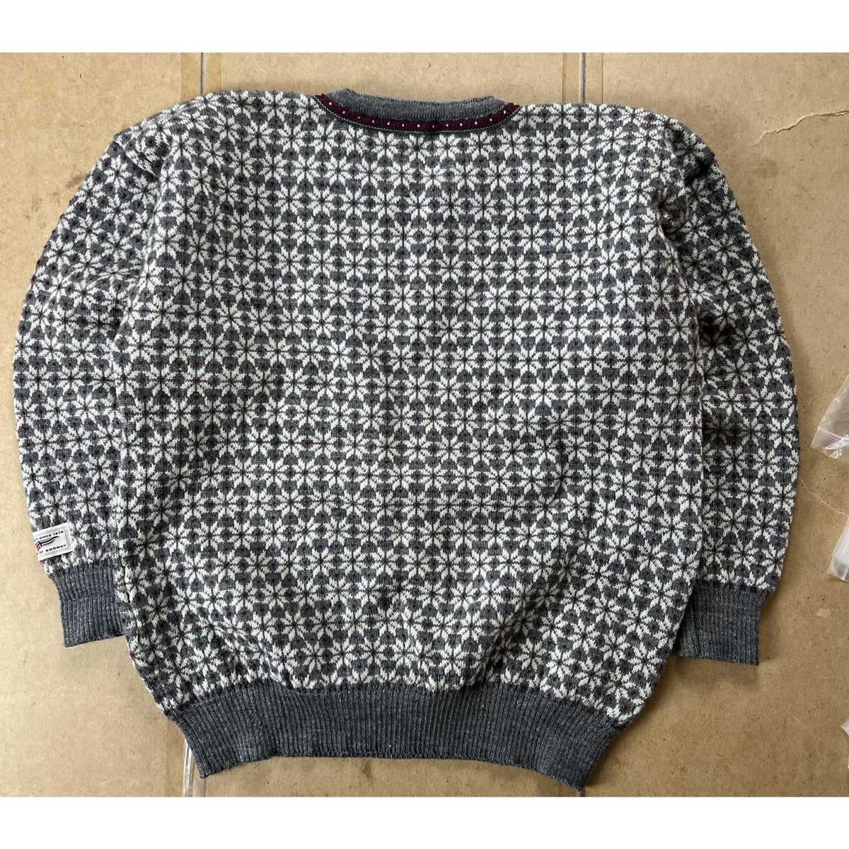 Sweater Mens L Gray Fair Isle Wool Pullover Collarless Button Heavyweight