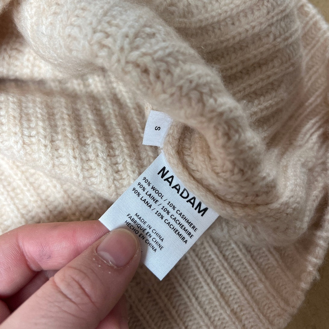 Naadam Merino Wool Cashmere Fisherman Turtleneck Winter White Women's size Small