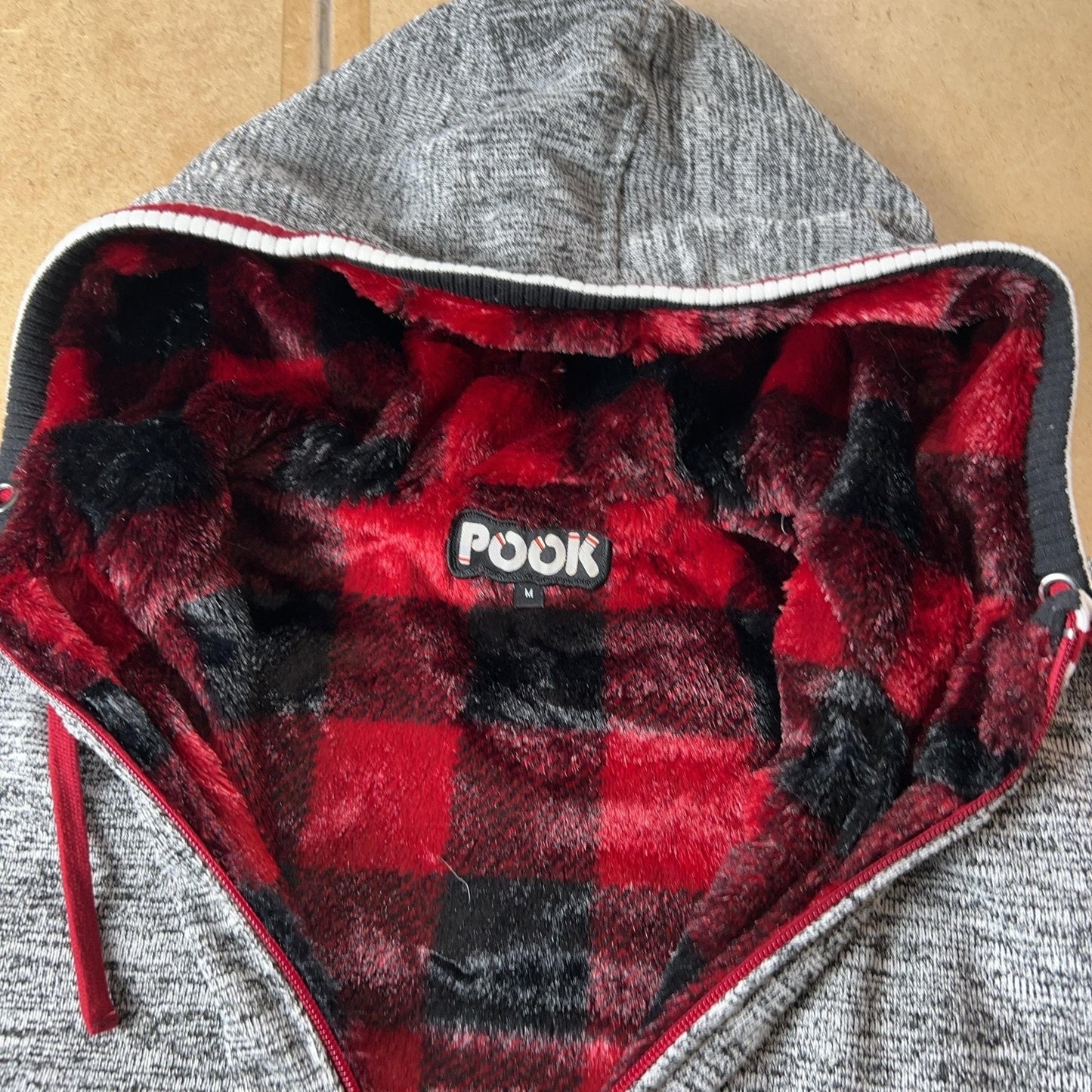 POOK Sweater Unisex M Gray Full Zip Hooded Lined Faux Fur Insulated Pockets