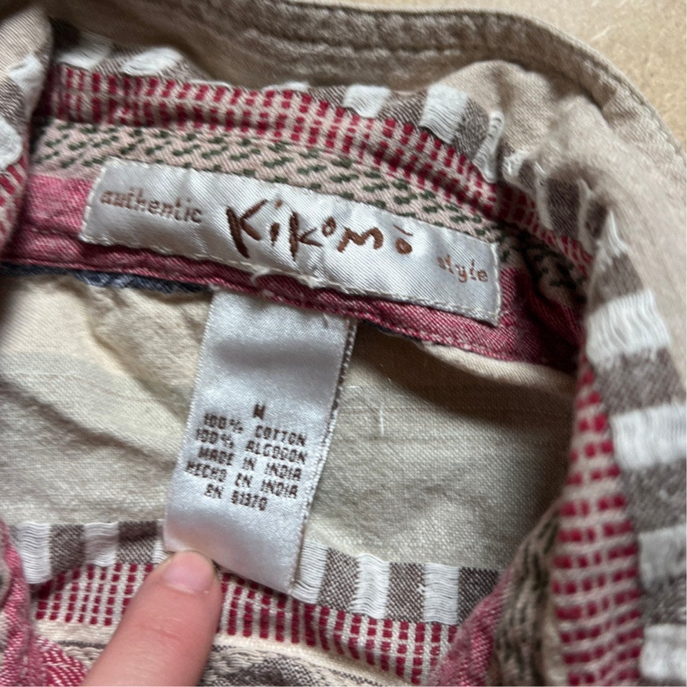 Vintage Kikomo Tribal Shirt Womens M Striped Button Up Long Sleeve