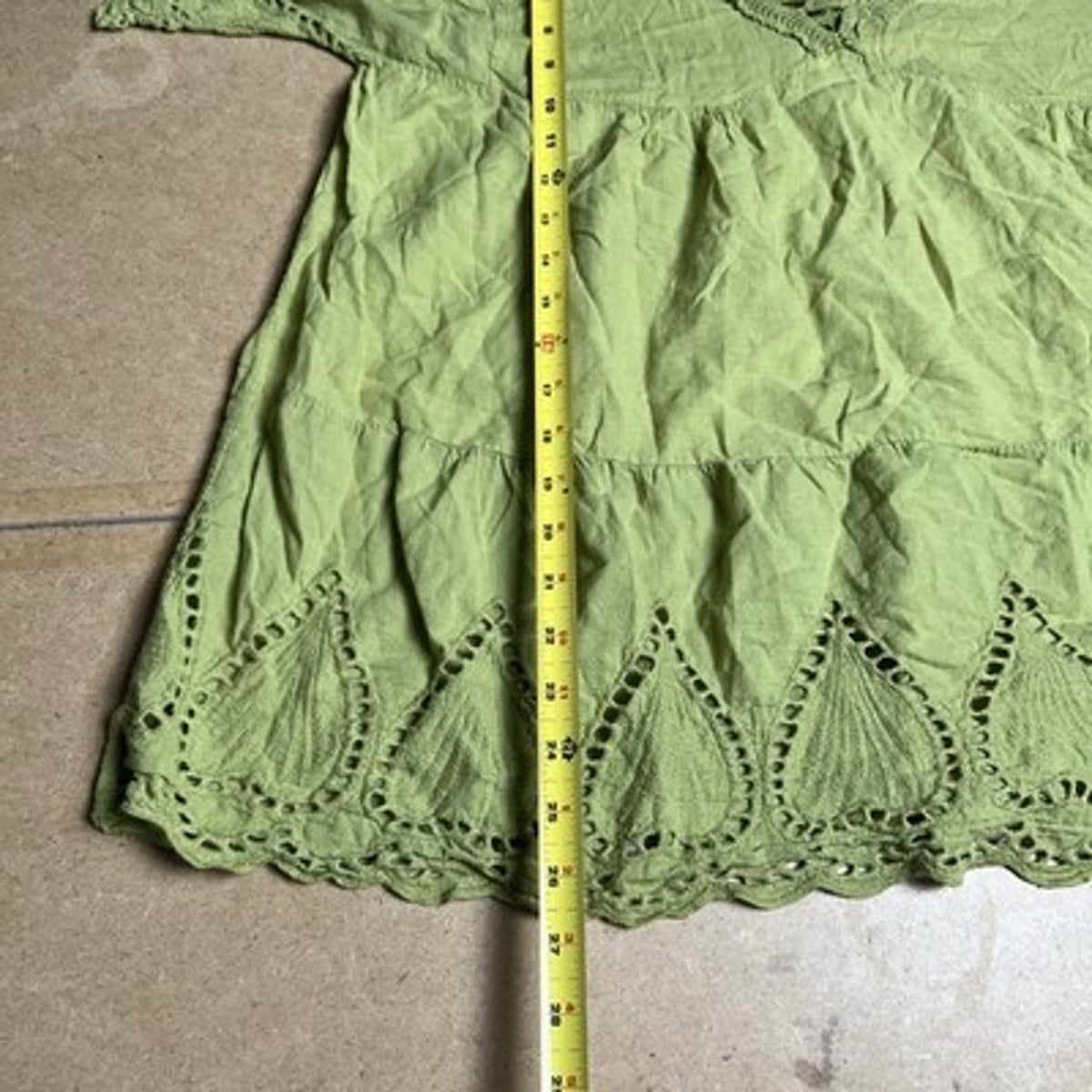 Tunic Womens M Green Linen Crochet Embroidered V-Neck Short Sleeve Lightweight