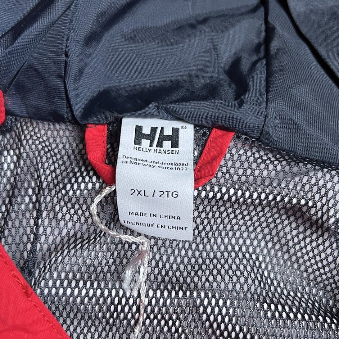 Helly Hansen Jacket Mens L Red Rain Coat Hooded Waterproof Helly Tech Pockets
