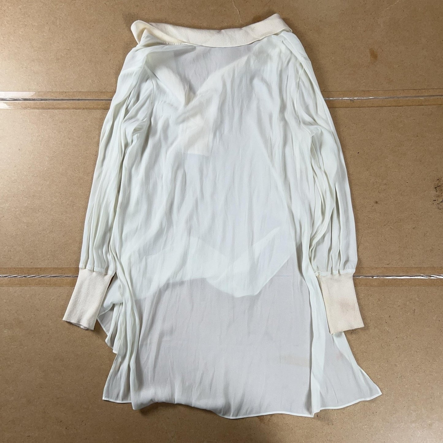Soft Surroundings Tunic Womens L White Sheer Chiffon Collared Pullover