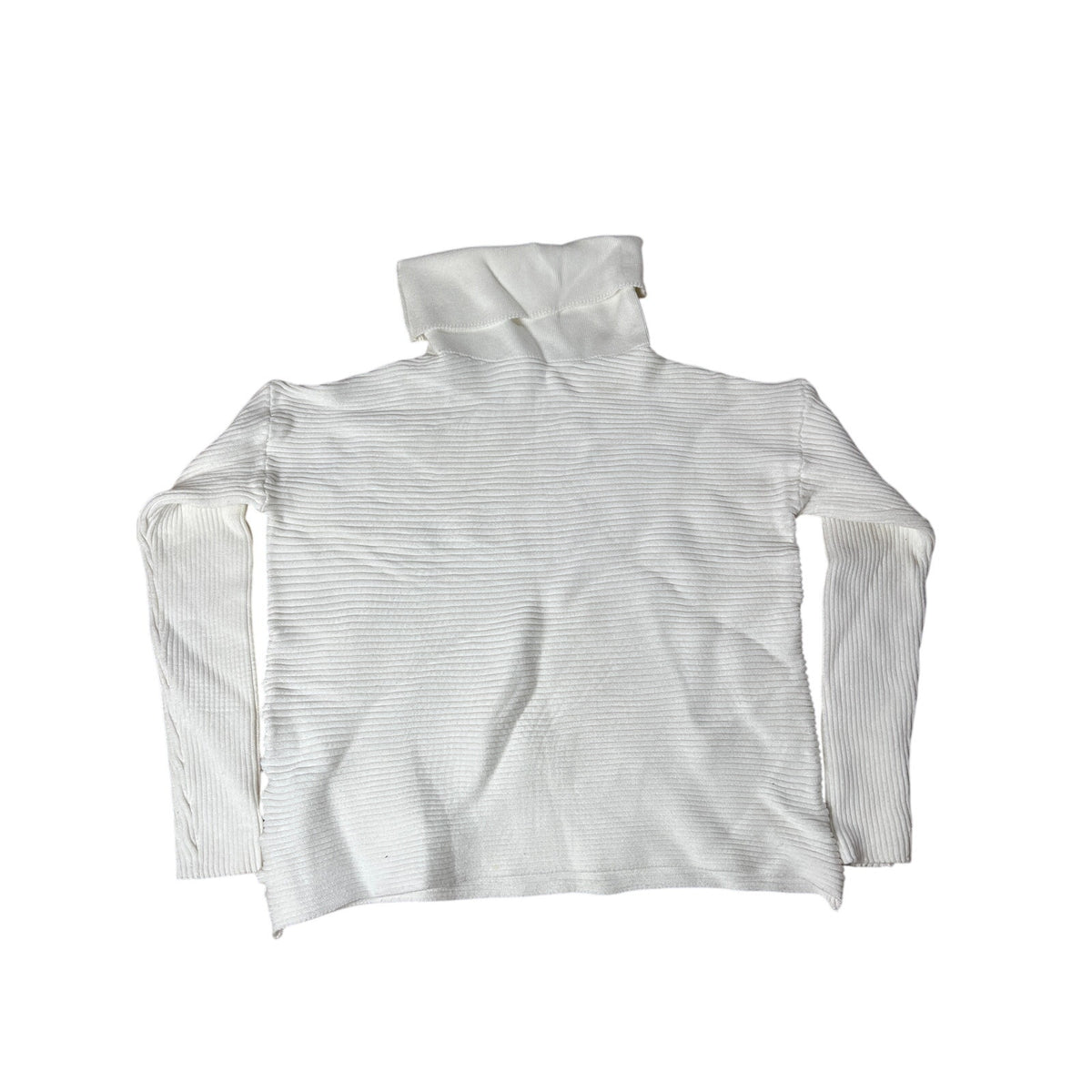 White Pleated Turtle Neck Long Sleeve Size Small